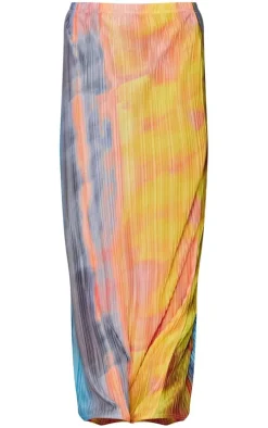 Yellow Ombre Printed Plisse Maxi Skirt