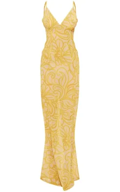 Yellow Paisley Print Strappy Backless Maxi Dress