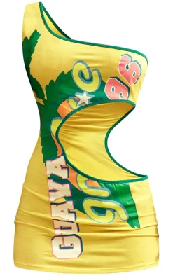 Yellow Print Extreme Cut Out Detail Bodycon Dress