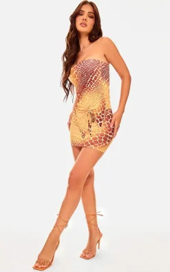 Yellow Print Slinky Micro Mini Skirt