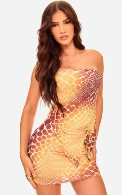 Yellow Print Slinky Ruched Asymmetric Bandeau