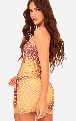 Yellow Print Slinky Ruched Asymmetric Bandeau