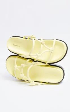 Yellow PU Round Toe Knotted Tube Strap Sandals