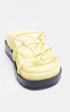 Yellow PU Round Toe Knotted Tube Strap Sandals