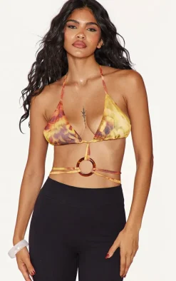 Yellow Ring Detail Printed Mesh Bralet Top