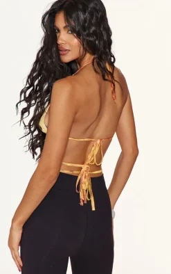 Yellow Ring Detail Printed Mesh Bralet Top