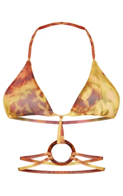 Yellow Ring Detail Printed Mesh Bralet Top
