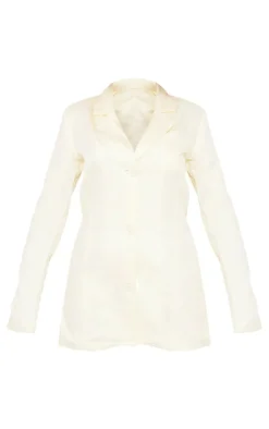 Yellow Textured Button Oversized Blazer Dress