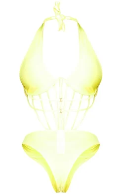 Yellow Underwired Strap Detail O Ring Swimsuit