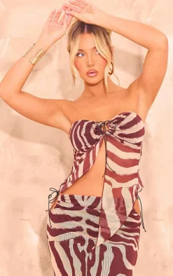 Zebra Print Mesh Tie Detail Top