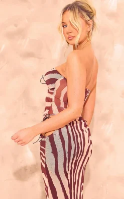 Zebra Print Mesh Tie Detail Top