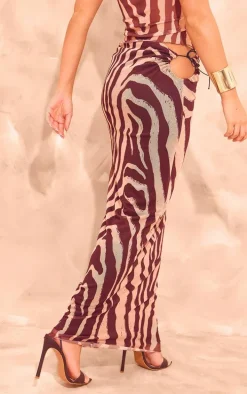 Zebra Print Mesh Lined Maxi Skirt