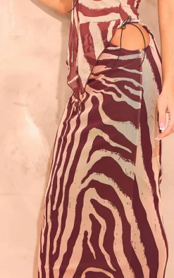 Zebra Print Mesh Lined Maxi Skirt