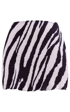 Zebra Print Plisse A-line Mini Skirt